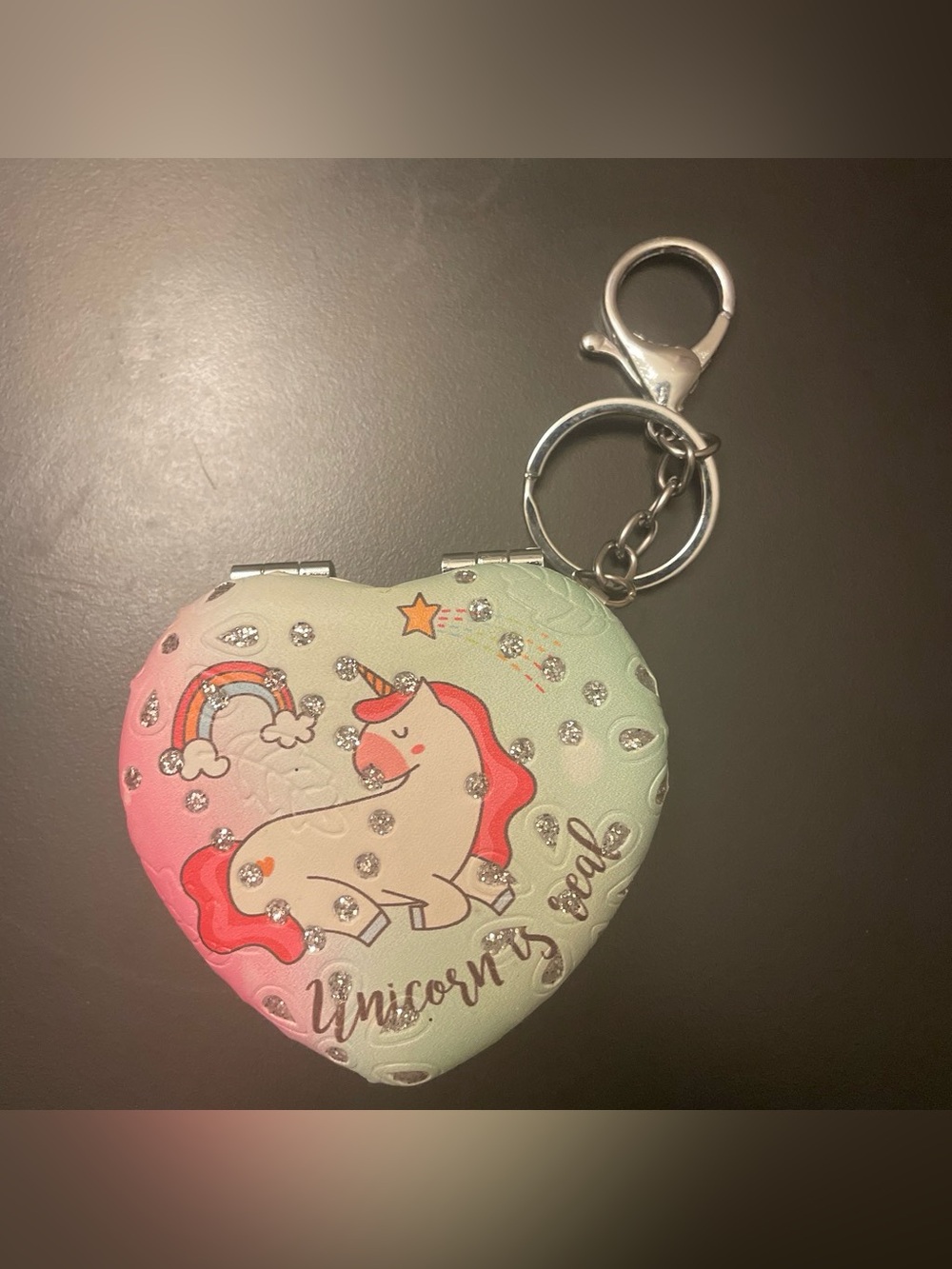 Unicorn Heart Keychain Compact Mirror - Pastel Pink & Mint